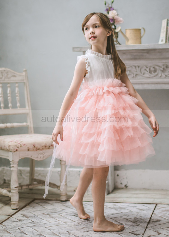 Soft Pink Tulle Ruffle Flower Girl Dress